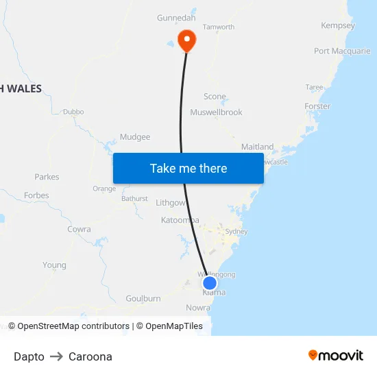 Dapto to Caroona map