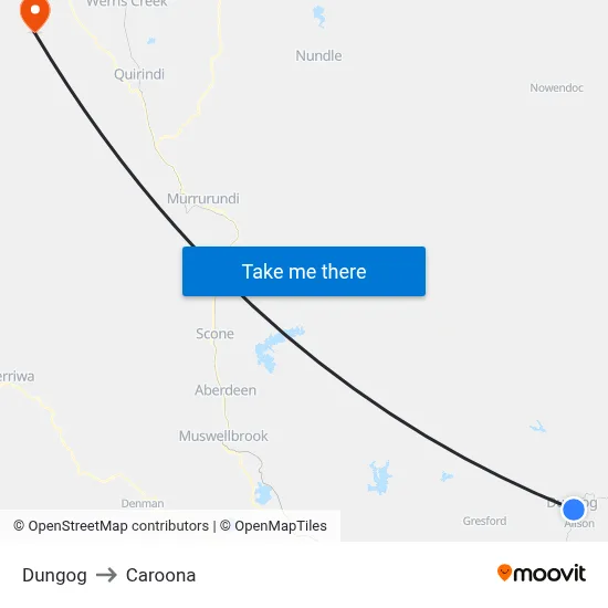 Dungog to Caroona map