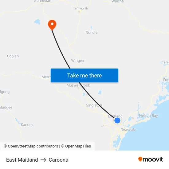 East Maitland to Caroona map