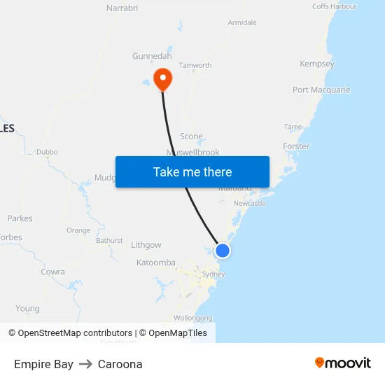 Empire Bay to Caroona map