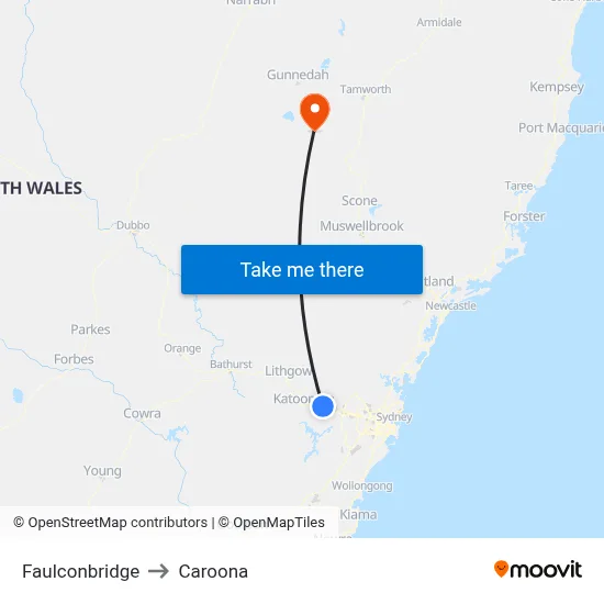 Faulconbridge to Caroona map