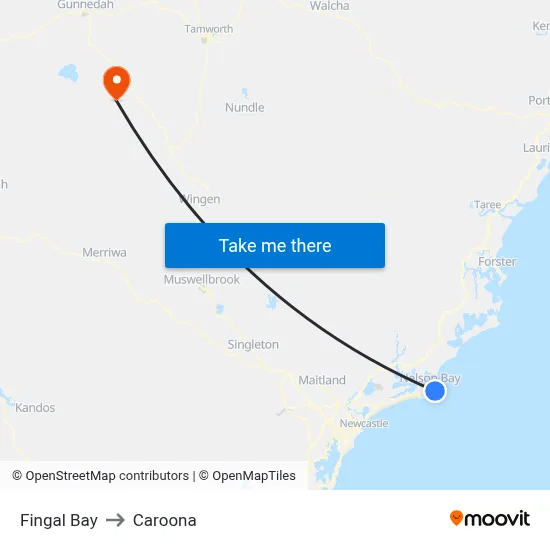 Fingal Bay to Caroona map