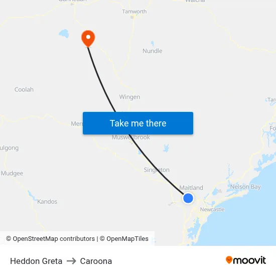 Heddon Greta to Caroona map