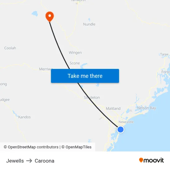 Jewells to Caroona map