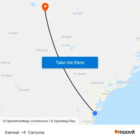 Kanwal to Caroona map