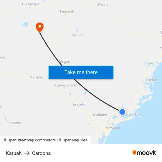 Karuah to Caroona map