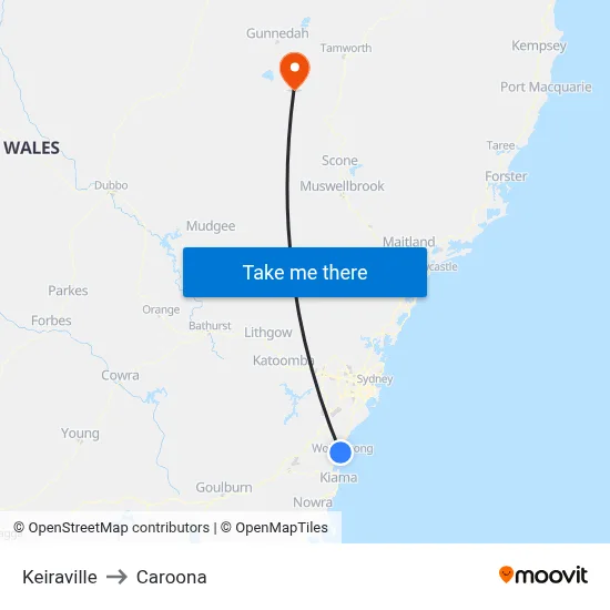 Keiraville to Caroona map