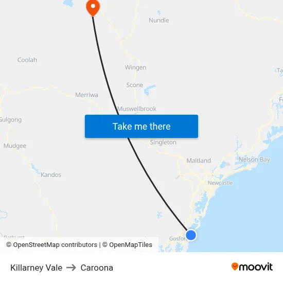 Killarney Vale to Caroona map