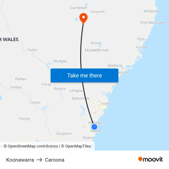 Koonawarra to Caroona map