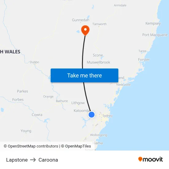 Lapstone to Caroona map