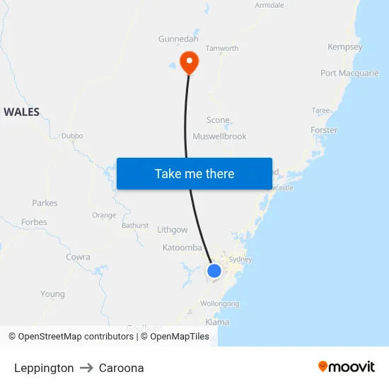 Leppington to Caroona map