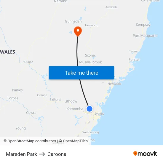 Marsden Park to Caroona map
