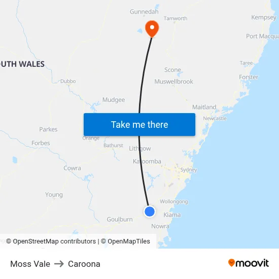Moss Vale to Caroona map