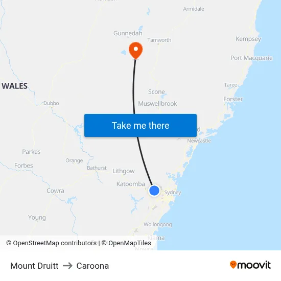 Mount Druitt to Caroona map