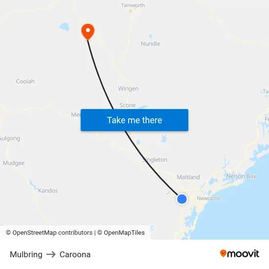 Mulbring to Caroona map
