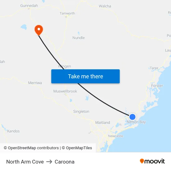 North Arm Cove to Caroona map