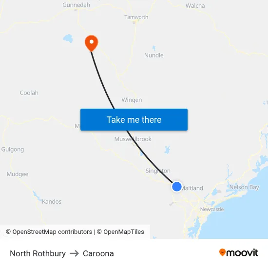 North Rothbury to Caroona map