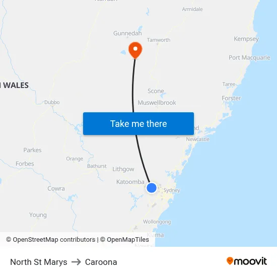 North St Marys to Caroona map