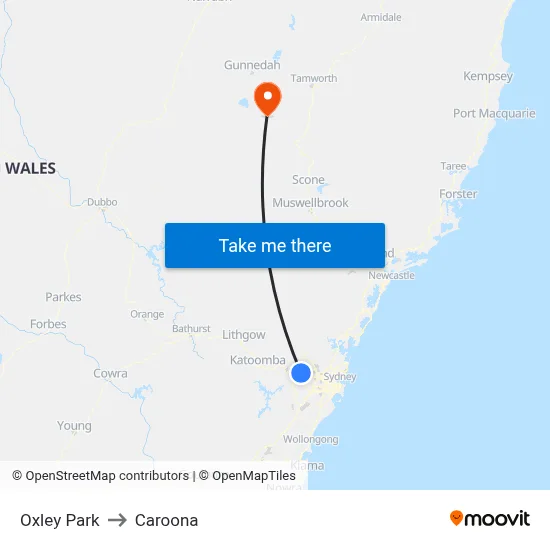 Oxley Park to Caroona map