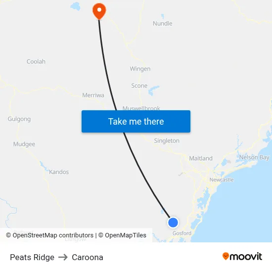 Peats Ridge to Caroona map