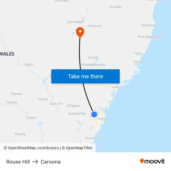 Rouse Hill to Caroona map