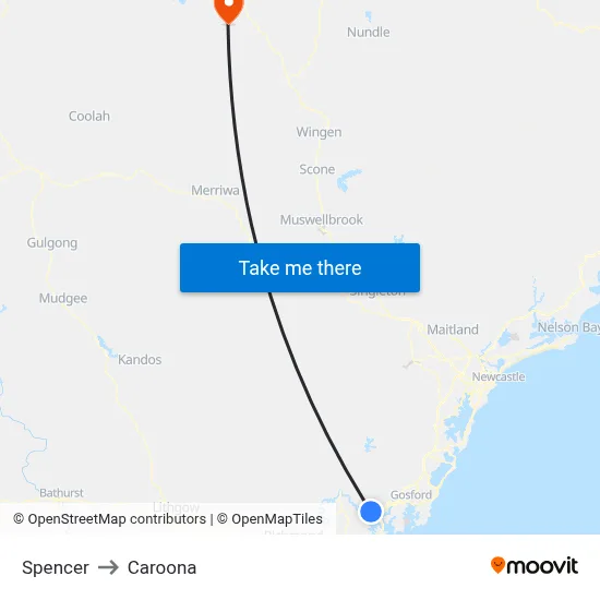 Spencer to Caroona map