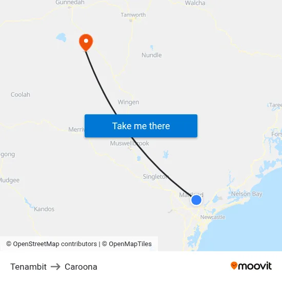 Tenambit to Caroona map