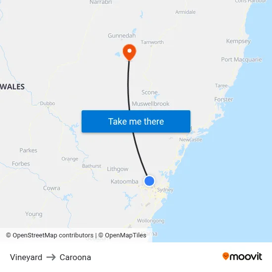 Vineyard to Caroona map