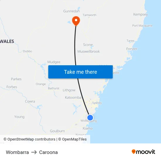 Wombarra to Caroona map