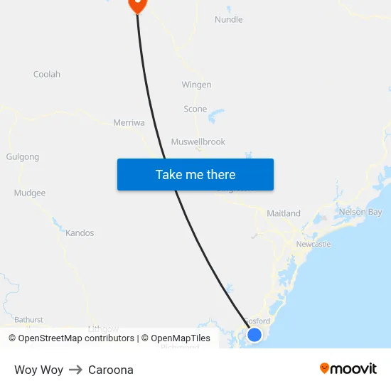 Woy Woy to Caroona map