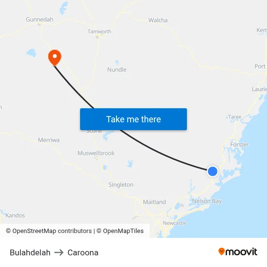 Bulahdelah to Caroona map