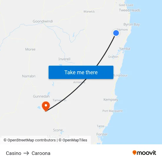 Casino to Caroona map