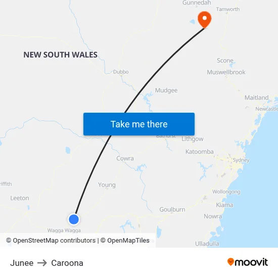 Junee to Caroona map