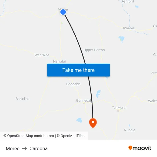 Moree to Caroona map