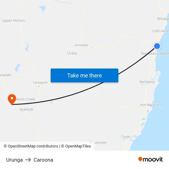Urunga to Caroona map