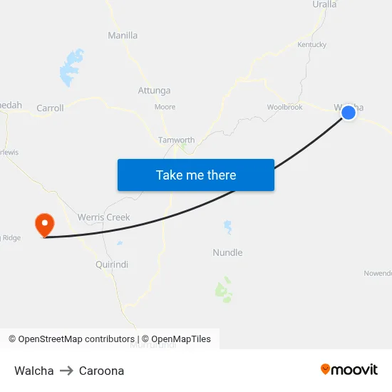 Walcha to Caroona map