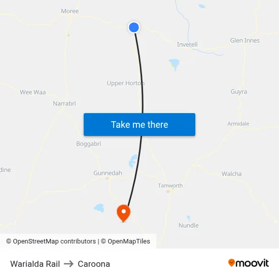 Warialda Rail to Caroona map