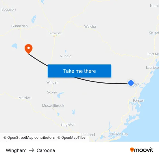 Wingham to Caroona map