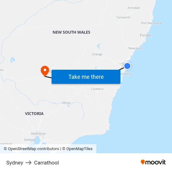 Sydney to Carrathool map
