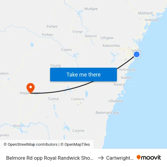 Belmore Rd opp Royal Randwick Shopping Centre to Cartwrights Hill map