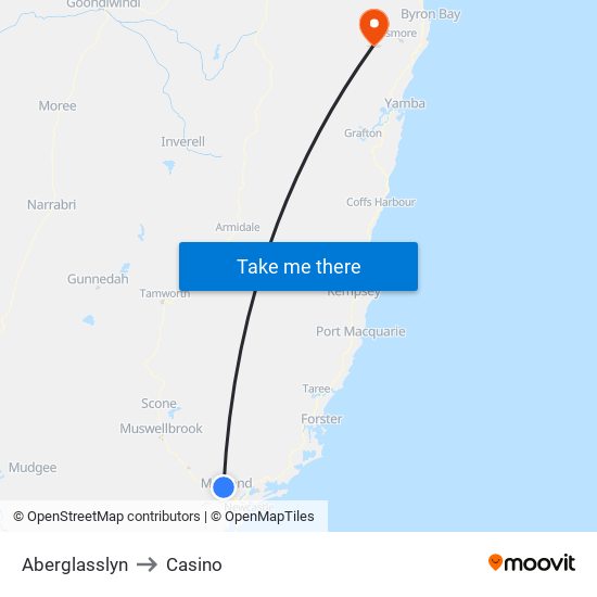 Aberglasslyn to Casino map