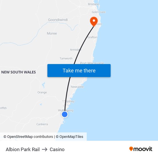 Albion Park Rail to Casino map