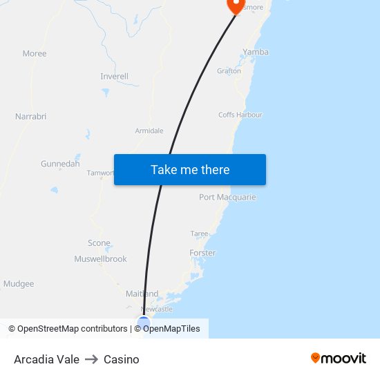 Arcadia Vale to Casino map