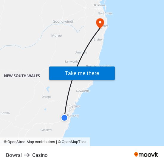 Bowral to Casino map