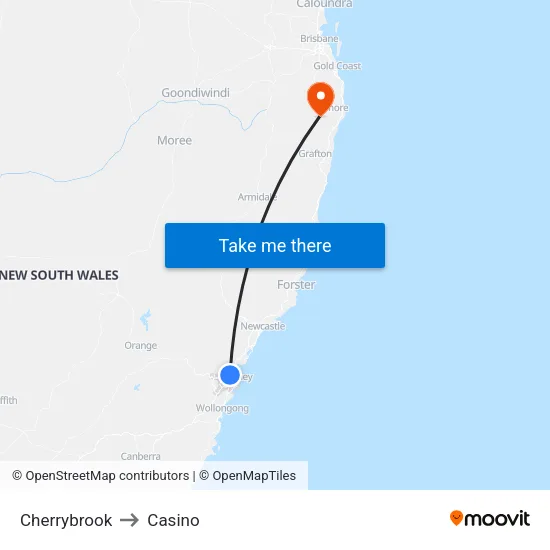Cherrybrook to Casino map