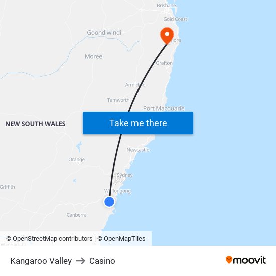 Kangaroo Valley to Casino map