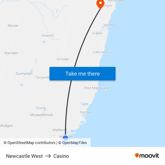 Newcastle West to Casino map