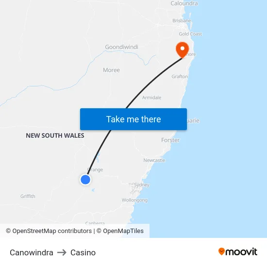 Canowindra to Casino map