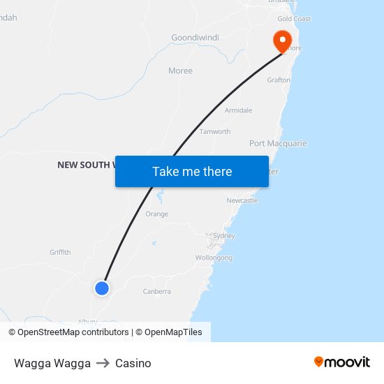 Wagga Wagga to Casino map