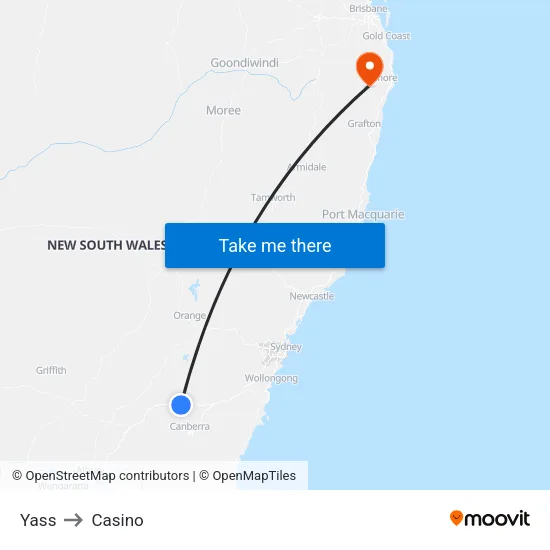 Yass to Casino map